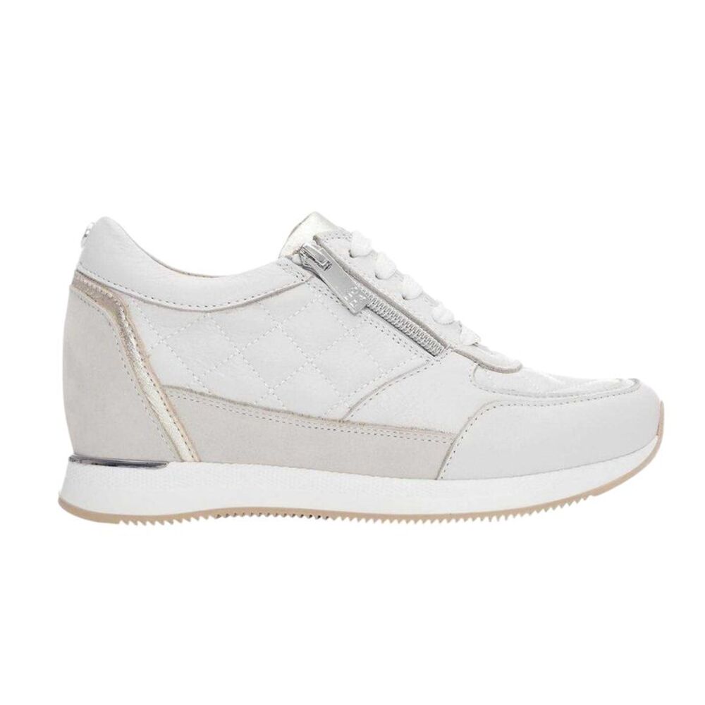 Mod Womens/Ladies Quilted Leather Hidden Wedge Sneakers / Off White